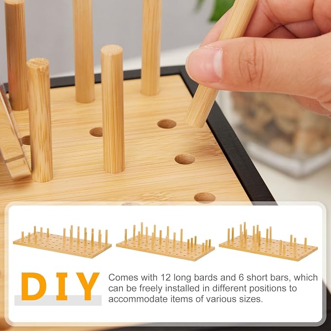 Homde Bamboo Charging Station Organizer: 2 Layer Charger Holder with Drawer for Office Home - Electronic Docking Stand for Multiple Devices, Tablets, Phones （Black）