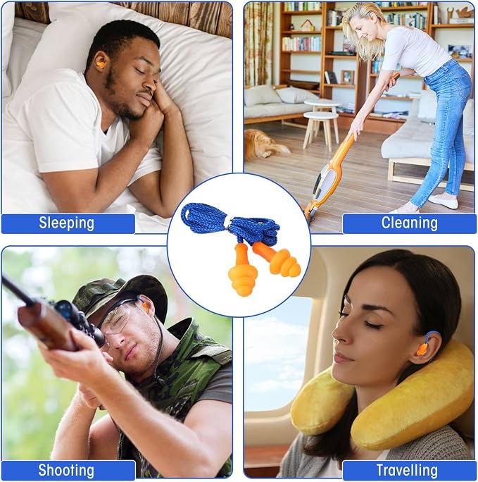 Relaxweex 1000 Pairs Corded Ear Plugs Bulk 25dB NRR Reusable Silicone Ear Plug with String Individually Wrapped Earplugs for Sleeping Noise Reduction Hearing Protection Shooting Construction Work