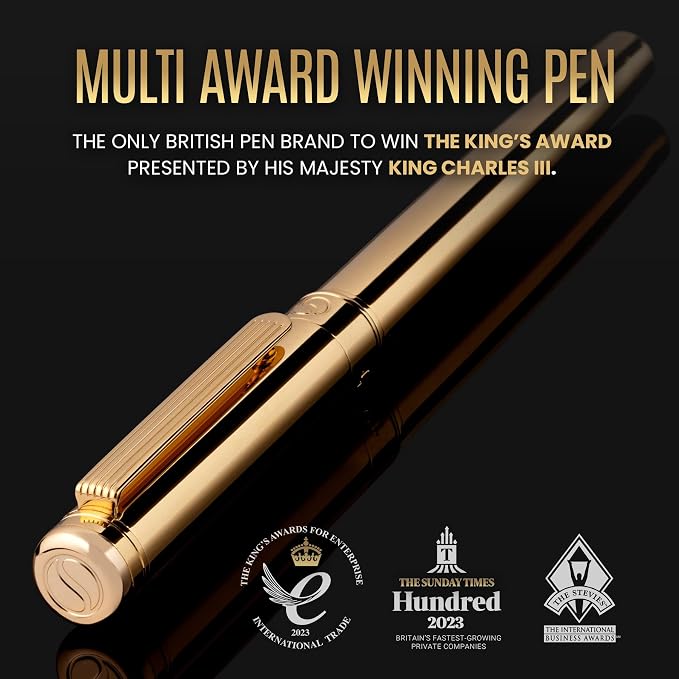 Scriveiner Gold Rollerball Pen - Stunning Luxury Pen, Real Gold Plating, Schmidt Ink Refill, Best Roller Ball Pen Gift Set for Men & Women, Professional, Executive Office, Nice Pens