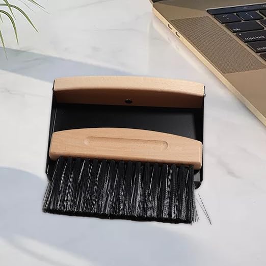 Dustpan Brush Set, Broom Dustpan Combo Wooden Handle, Black PET bristles(Black Pet Bristles)