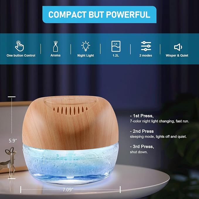 Water-Based Purifier Air Washer, Air Revitalizer & Freshener, Air Fresher with 7 LED Color Changing Light for Rooms (LightYellow)