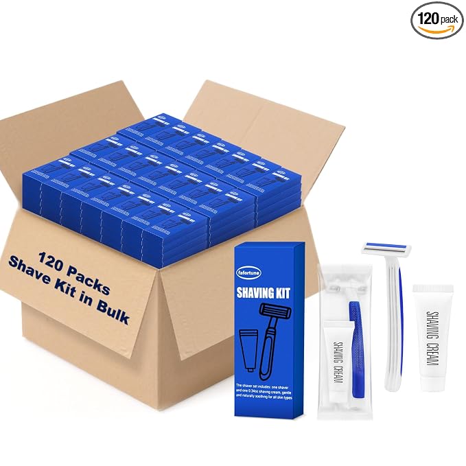 Shave Kit in Bulk Twin Blade Razors with Protective Cap,Disposable Razors in Bulk Shaving Cream for Hotel, Airbnb, Homeless, Shelter, Camping and Travel (120)