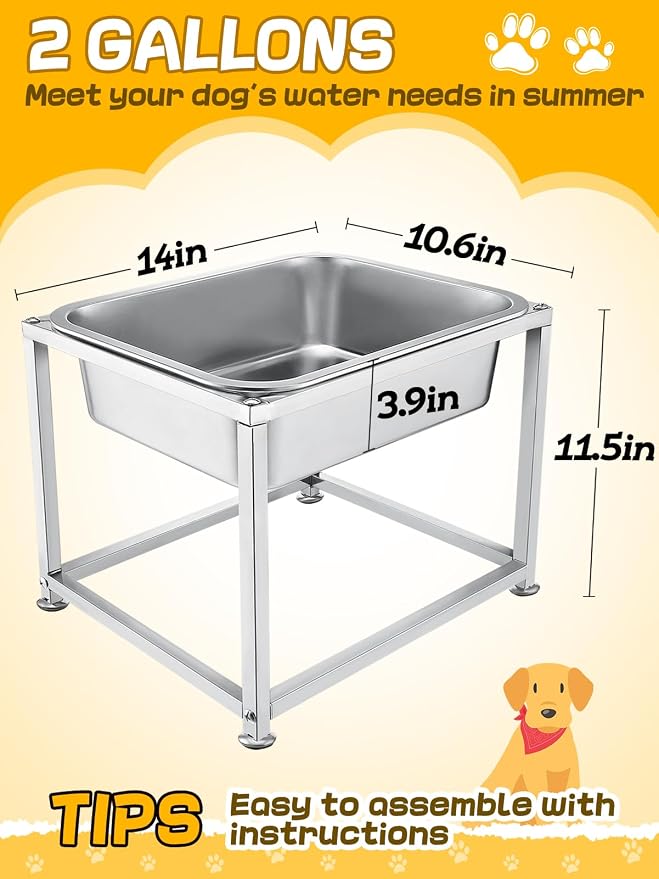 2 Gallons Large Elevated Dog Water Bowl - 11.5''H Durable Stainless Steel Raised Dog Bowl with Stand for Large Dogs, Easy to Clean and Assemble for Indoor Outdoor | 11.5'' H Sturdy Stainless Steel Raised Dog Bowl with Stand for Large Dogs, Easy to Clea...