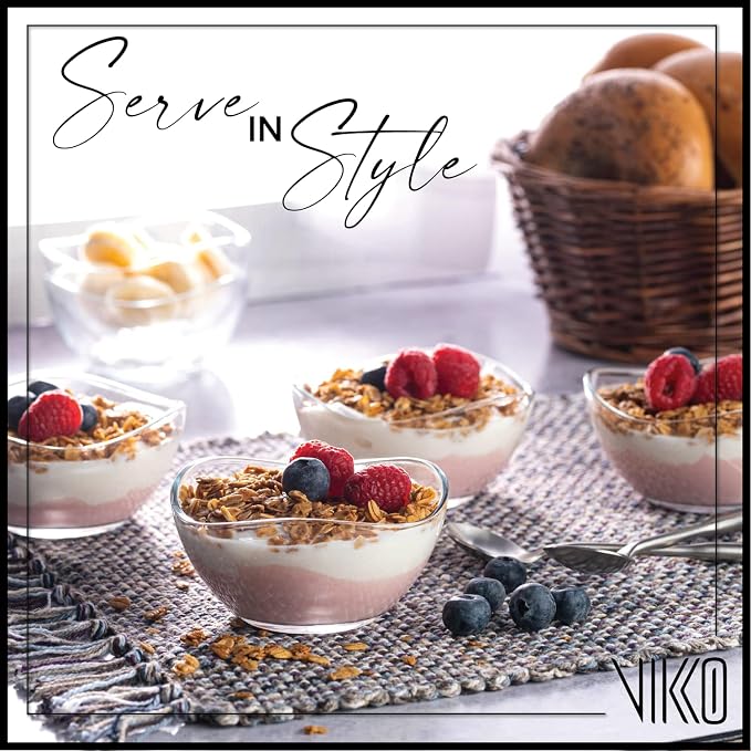 Vikko Dessert Bowls - Set of 6 Small Glass Bowls, 7 Ounce Ice Cream Bowl, Microwave & Dishwasher Safe