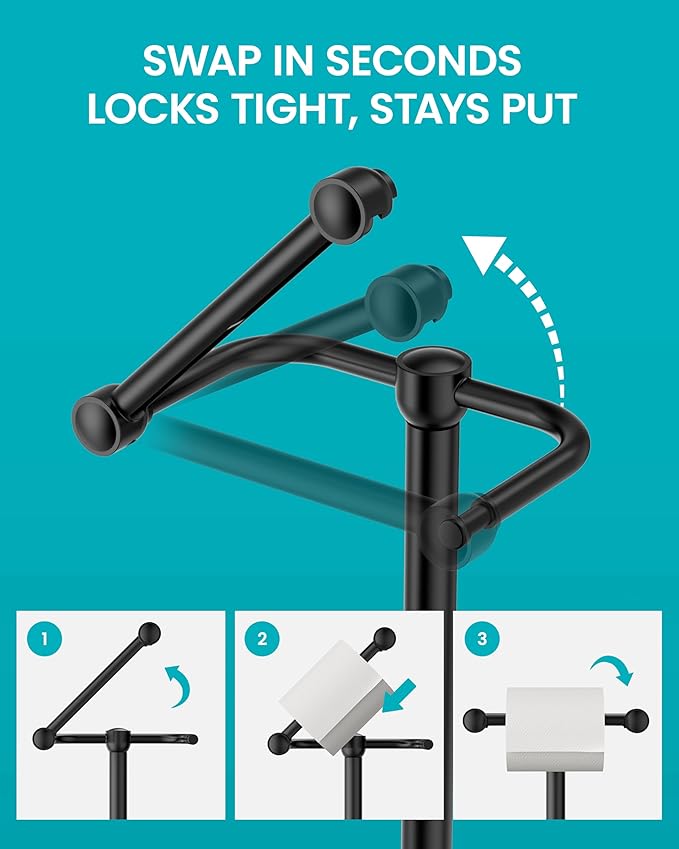 Toilet Paper Holder Stand, Free Standing Toilet Paper Roll Holder, Matte Black 304 Stainless Steel, 4.82 lbs Weighted Base, Bathroom Tissue Holder, 22.8" Height