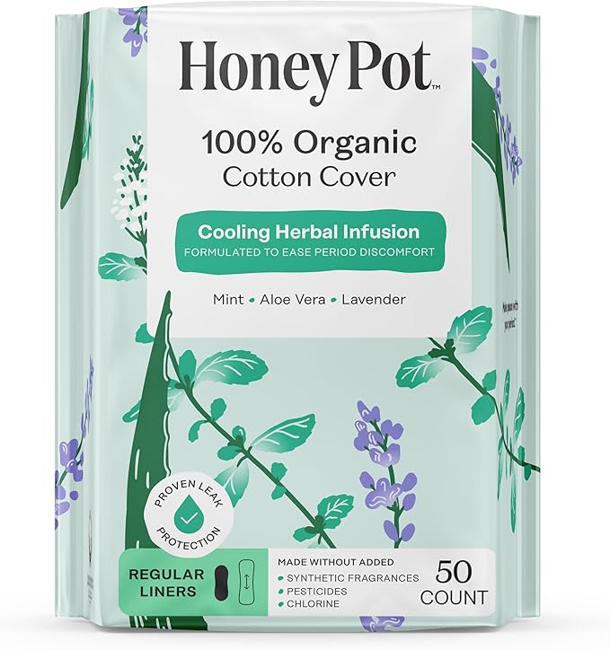 Honey Pot - Herbal Everyday Panty Liners for Women - Infused w/Essential Oils for Cooling Effect & Organic Cotton Cover – Medium Pack -Feminine Care - 50 ct