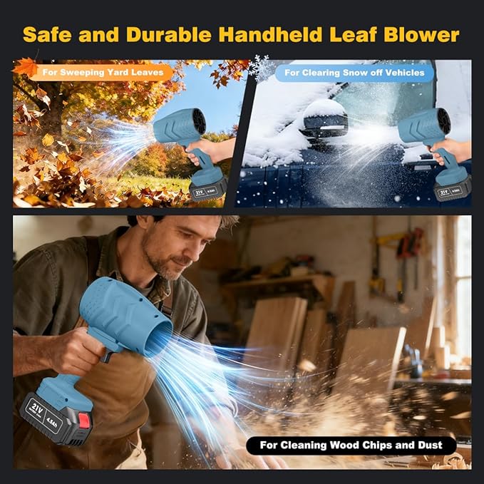 Electric Mini Leaf Blower, Powered Handheld Blower Leaf, Adjustable Wind Speed Cordless 21V Battery Blower with 2 Rechargeable Batteries and Charger, Toolbox, for Yard Leaf & Snow Removal(Blue)