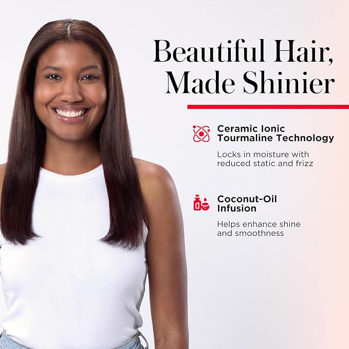 REVLON SmoothStay XL Hair Straightener, Heated Straightening Brush with Coconut Oil Infused Ceramic Plates, Long-Lasting Sleek Results, Reduced Frizz & Static