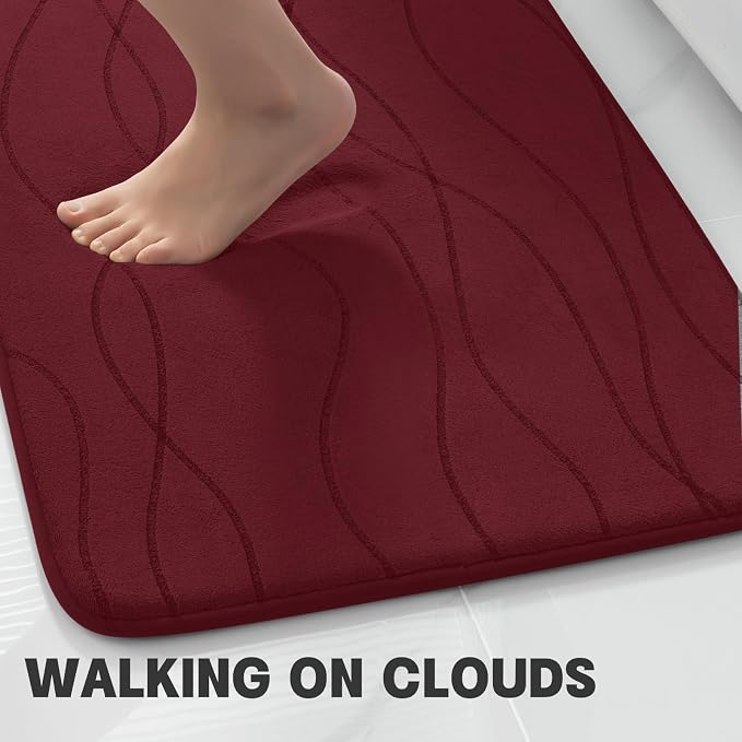 YIHOUSE Bathroom Rugs Set 5 Piece, Memory Foam Bath Mat Red | Ultra Soft, Absorbent, Non-Slip, Machine Washable, for Bathroom, Sink and Toilet