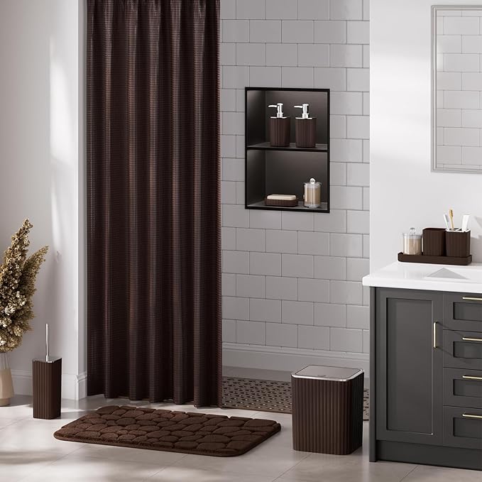 XLHOMO 26PC Bathroom Accessories Set - Gorgeous Brown Bathroom Set, Bathroom Accessory Set, Shower Curtain Set with Bathtub Mats for Shower Tub, Trash Can & Soap Dispenser