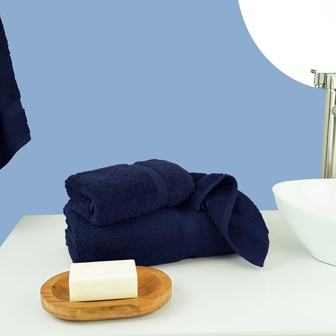 Chakir Turkish Linens Personalized 3 Piece Towel Set, 100% Cotton Luxury Turkish Towels for Bathroom, Soft Absorbent Towel Set with Bath Towel Hand Towel and Washcloth, Navy