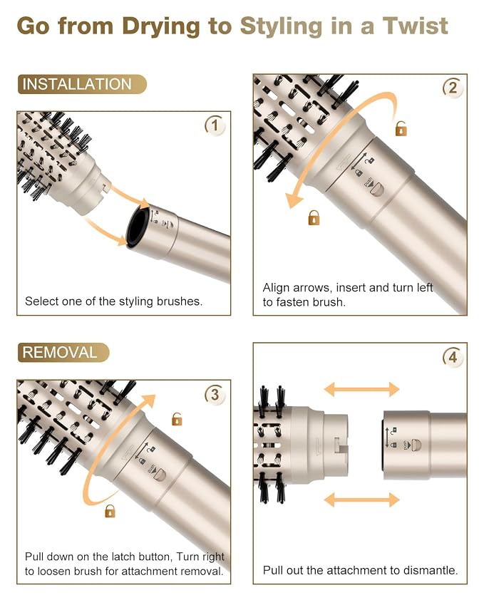 7MAGIC 6 in 1 Multi Hair Styler Dryer Brush, 110,000 RPM High-Speed, Negative Ionic, Fast Drying for Professional Blow Dry, Curling, Volumizing, Straightening and Styling, Gold