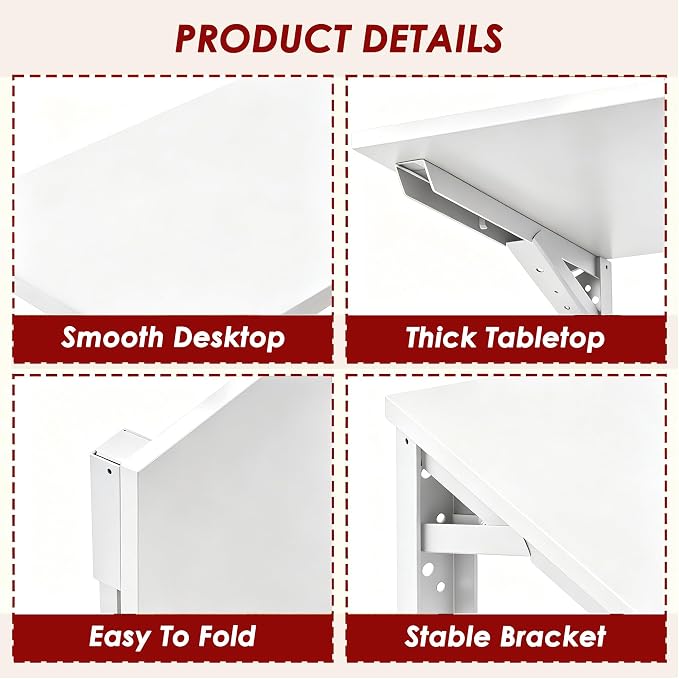 Need Wall Mounted Folding Table for Office Laundry | 30x20 IN Fold Down Wall Mount Desk Folding Wall Table for Small Apartments, Garage&Ironing Station, White&White Frame