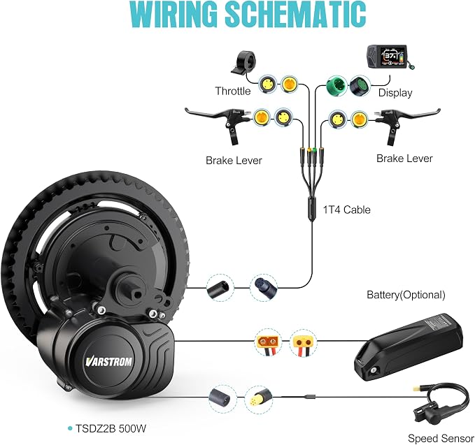 TSDZ2B 48V 500W Mid Drive Kit with EKD01 Display and Ebike Battery | Tong-sheng Electric Bike Conversion Kit for 68-73mm Bottom Bracket, Speed and Torque Sensored E-Bike Motor