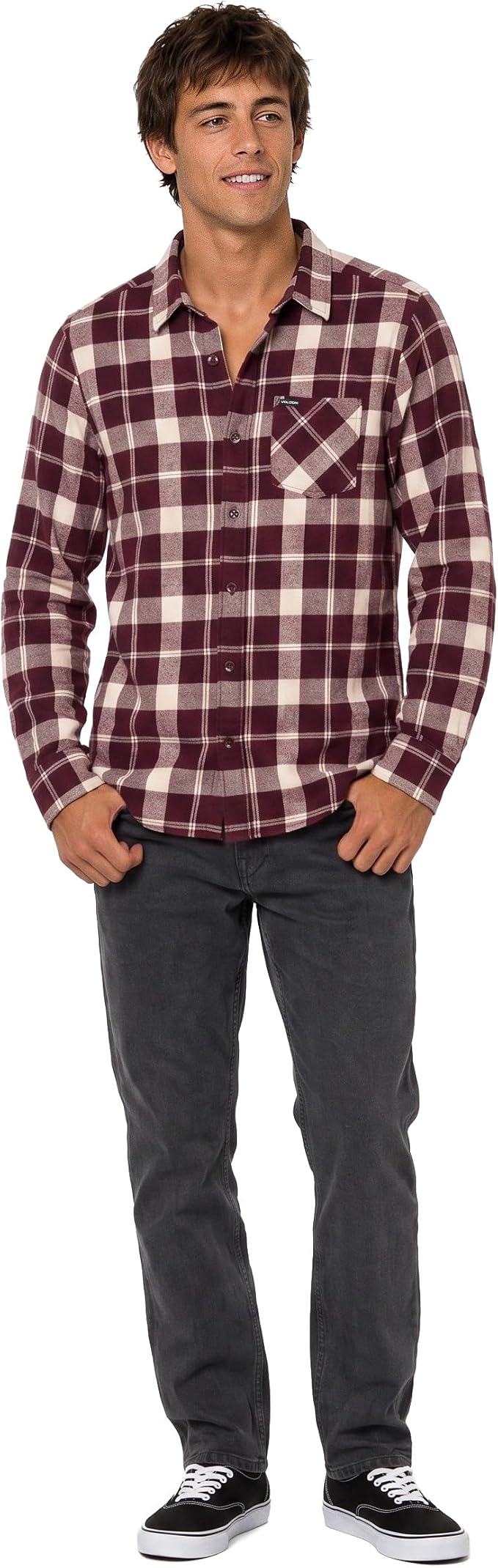 Volcom Men's Long Sleeve Flannel Shirt – Ultra-Soft Brushed Cotton Plaid Button Down