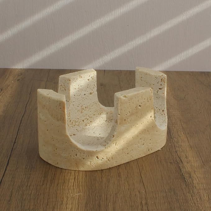 Nawgnail Natural Travertine Marble 2-Slot Sponge Holder for Kitchen Counter, 2-in-1 Stone Drying Rack, Sponge Caddy for Sink Organizer - Beige Travertine