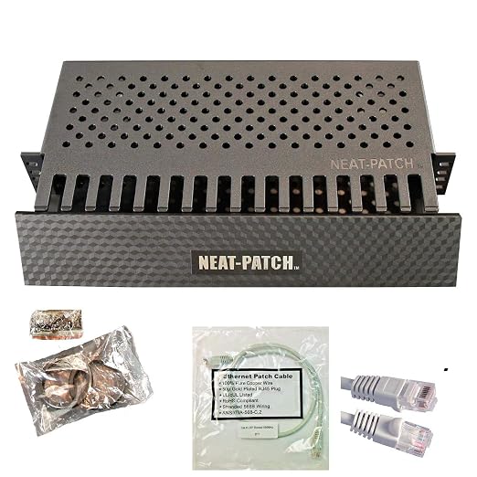 Neat Patch 2U Cable Management Kit - 1 Pack w/ 48 CAT6 Patch Cables (2FT Gray)