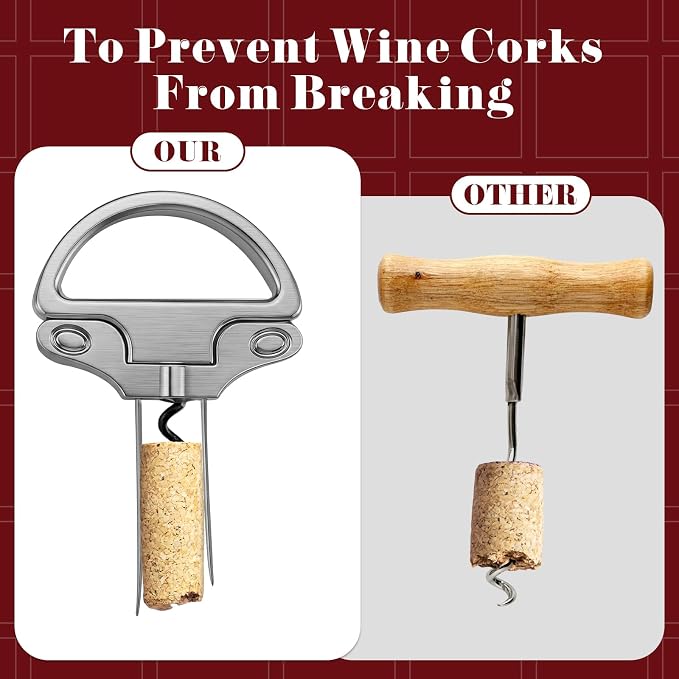 Ah So Wine Opener Two Part Stainless Steel Vintage Corkscrew Cork for Easy Remover Two Prong Cork Puller for Delicate Old Corks (Gunmetal)