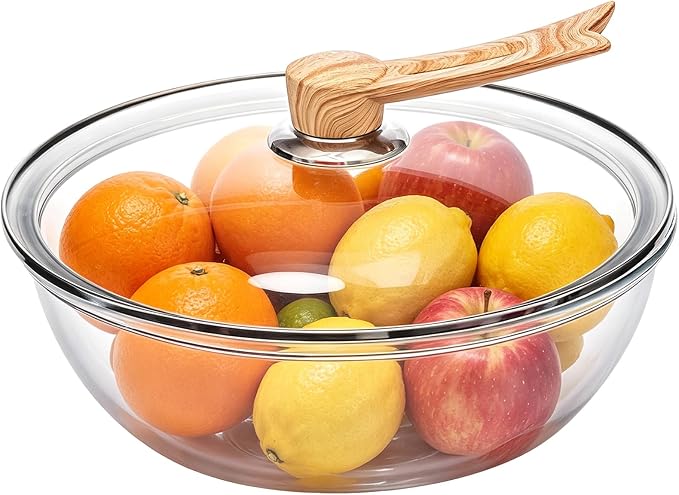 6.5 Qt Large Glass Mixing Bowl with Glass Lid, Clear Glass Bowl for Sourdough Salad Bowls with Lid & Long Handle,Thickened Glass Big Mixing Bowls Cooking Bowl for Food Prep, Kitchen,Dinner