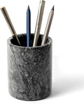 Pen Holder Stand Italy Natural Premium True Marble Makeup Brush Holders, Tableware Organizer Desk Pencil Cup for Home Office School Decor Dark Grey (DL012)