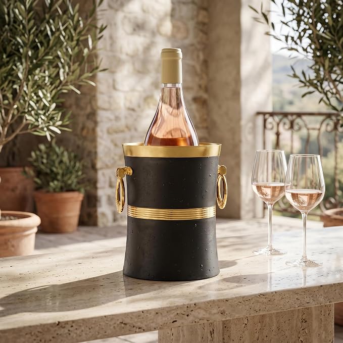Gold Wine Chiller Bucket for Bottle 750ml White Wine Cooler, Insulated Champagne Beer Ice Chiller Keep Wine & Beverage Cold