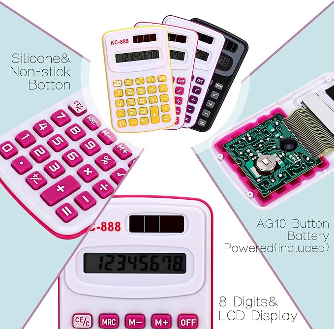 Yunsailing 48 Pcs Pocket Calculators Bulk Mini 8 Digit Handheld Calculator Small Basic Standard Calculator for Students Kids Teachers School Desktop Home Office, 3 Designs (Fresh)