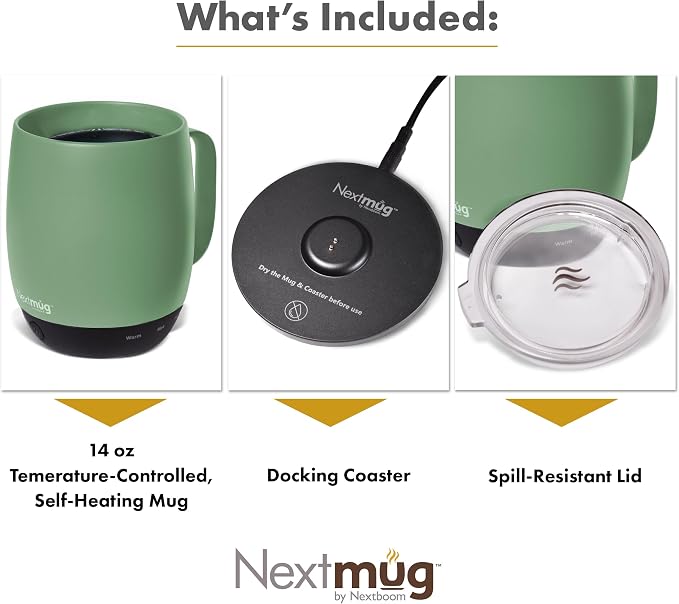 Nextmug - Temperature-Controlled, Self-Heating Coffee Mug (Sage - 14 oz.)
