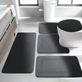 YIHOUSE Black Memory Foam Bath Mat Set, 5-Piece Non-Slip Absorbent Bath Rugs for Bathroom Floor, Quick-Dry Washable
