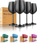 UNISWEET Unbreakable Stainless Steel Wine Glasses Set of 4, Mirror Black | 17oz Unique Fancy Metal Wine Goblets, Shatterproof, Ideal for Outdoor, Camping, Travel, Pool, Great Gift for Wine Lovers