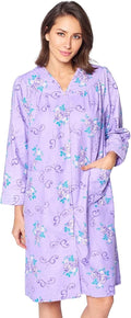 Casual Nights Women's Floral Snap Front Flannel Duster Long Sleeve Lounger Dress