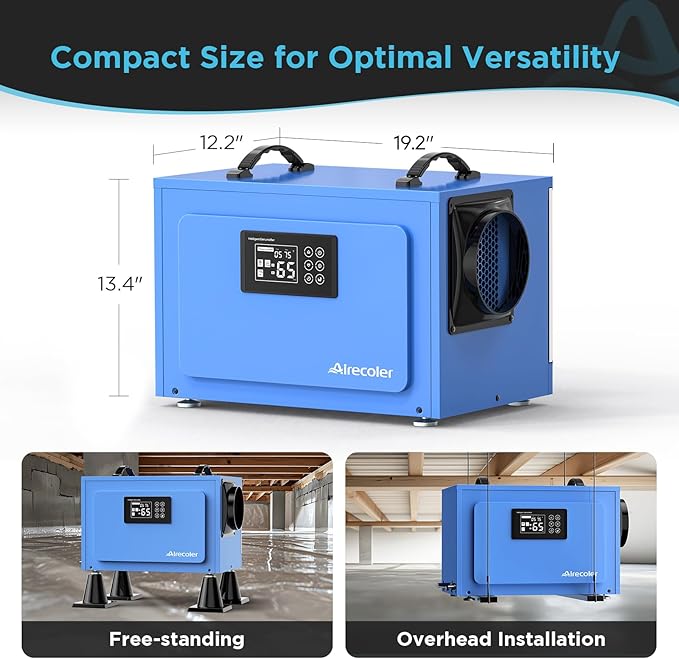125 Pints Commercial Dehumidifier with Pump for Crawl Spaces & Basements with Drain Hose, Industrial Grade Water Damage Restoration for up to 6,000 sq ft, Auto Defrost, Memory Starting