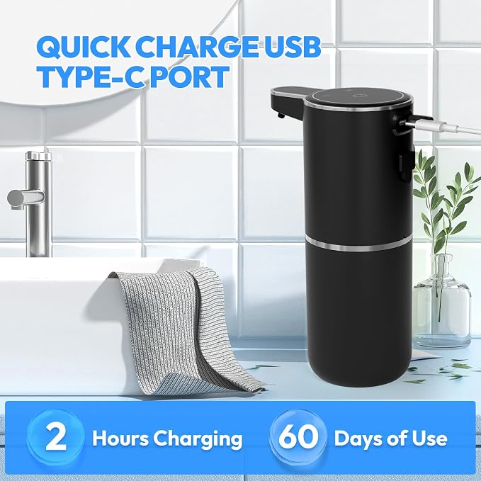 2 Pack Automatic Soap Dispenser Touchless,Liquid Hand Soap Dispenser 12.8oz Electric Wall Mounted Smart for Bathroom and Kitchen Dish Soap，Easy for Toddlers(Black)