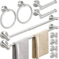 10pcs Brushed Nickel Bathroom Hardware Set, Including 2pcs 24in Retractable Hand Single Towel Bar with 2pcs Toilet Paper Holders, 2pcs Towel Rings 4pcs Multifunctional Robe Hooks