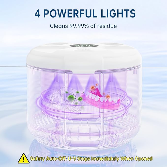 Ultrasonic Retainer Cleaner Machine, 45kHz Dental Cleaning Pod with Digital Timer for Dentures, Mouth Guards, Night Guards, Aligners, Toothbrush, Jewelry, Dental Appliances, 200ML Capacity