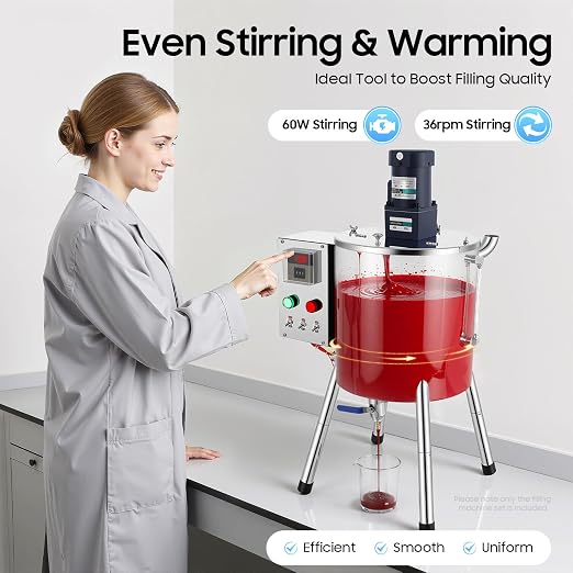 Heating Mixing Filling Machine,30L Paste Liquid Filling Machine Stainless Steel Stirring Tank Cream Liquid Filler Machine Paste Filler Lipstick Candle Heat Filler for Lipstick Shoe Polish Wax (15L)