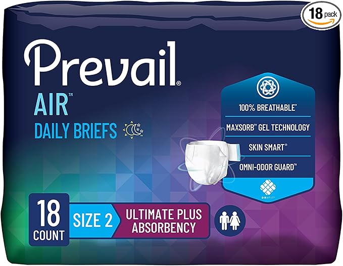 Prevail Air Adult Incontinence Brief Size 2 / Large Heavy Absorbency Breathable, PVBNG-013CA, 18 Ct