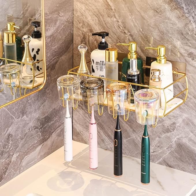 Toothbrush Rack Bathroom Toothbrush Holder Wall Mounted Toothbrush Holder Multifunctional Toothbrush Holder with Mouthwash Cup Bathroom Toothbrush Holder(A)