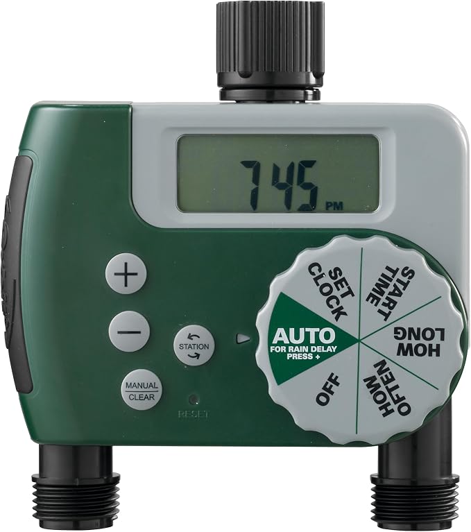 Orbit Programmable Digital Hose Watering Timer - 2 Outlet - Battery Powered - with LCD Screen - Built-in Rain Delay - Water-Resistant - 58910