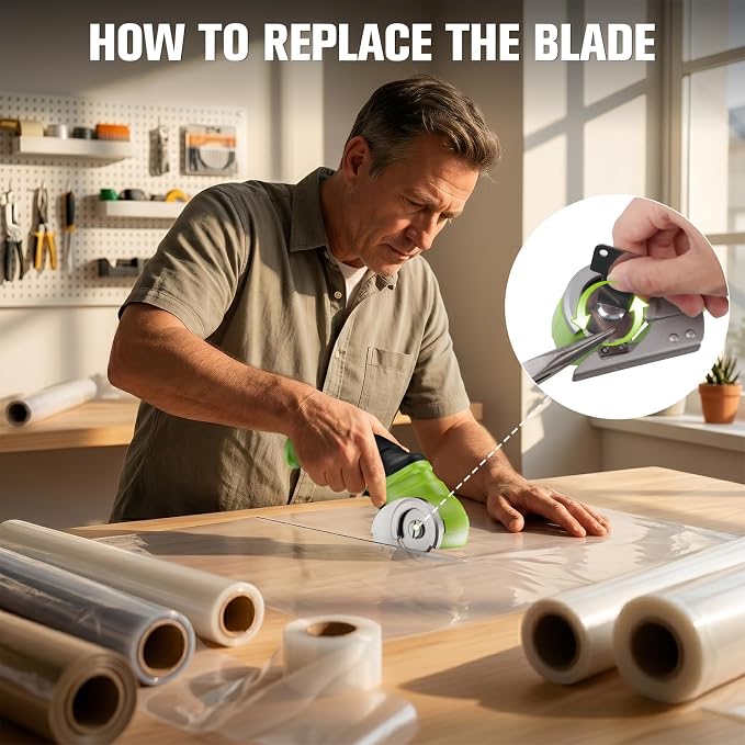 Goodjob 4V Cordless Electric Scissors Box Cutter | Rechargeable Cutting Tool with 4 SK5 Blades for Cardboard Fabric Leather Carpet Upholstery 2000mAh Battery Safety Lock