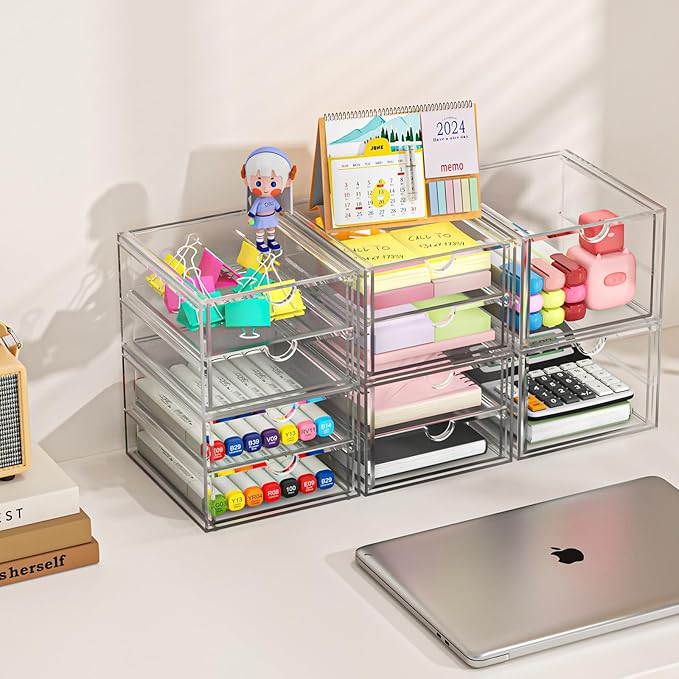 caktraie Versatile Acrylic Makeup Organizer, Drawer Organizer - Transparent Desktop Storage for Cosmetics, Office Supplies & More - Clear Organizer for Home & Office Use
