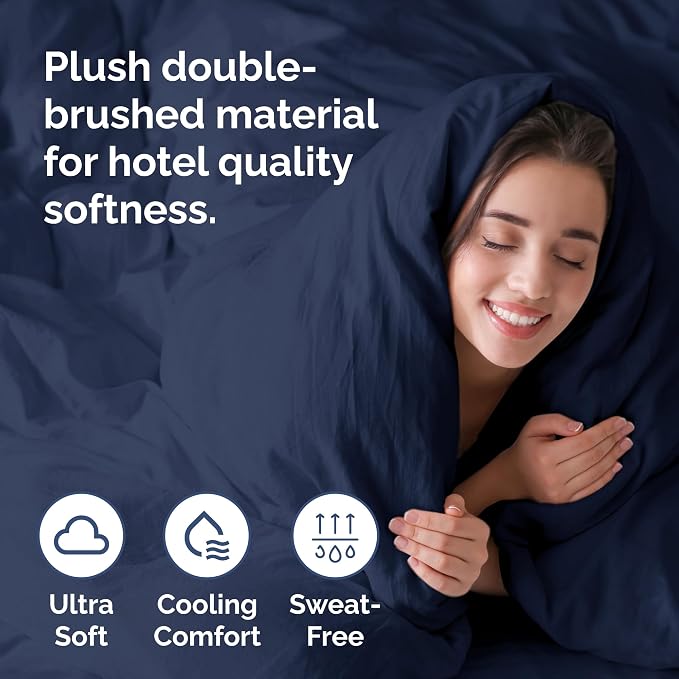 Duvet Cover Queen Size Set - Extra Soft Queen Duvet Cover 90" x 90" with 2 Pillow Shams for Women, Men, Kids & Teens - Hotel Luxury with Zipper Closures & Ties - Comfy, Cozy & Breathable (Navy Blue)