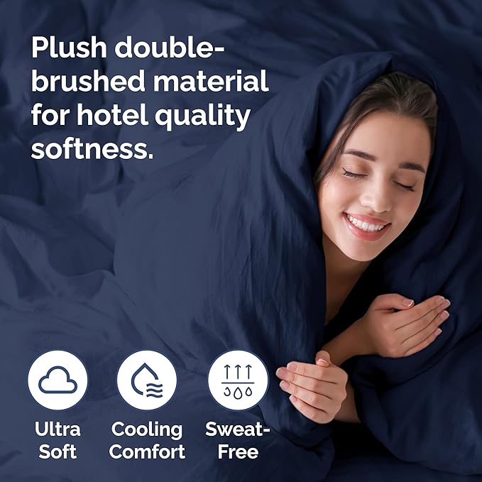 Duvet Cover Cal King Size Set - Extra Soft Cal King Duvet Cover 104" x 98" with 2 Pillow Shams for Women, Men, Kids & Teens - Hotel Luxury w/ Zipper Closures & Ties - Comfy & Breathable (Navy Blue)
