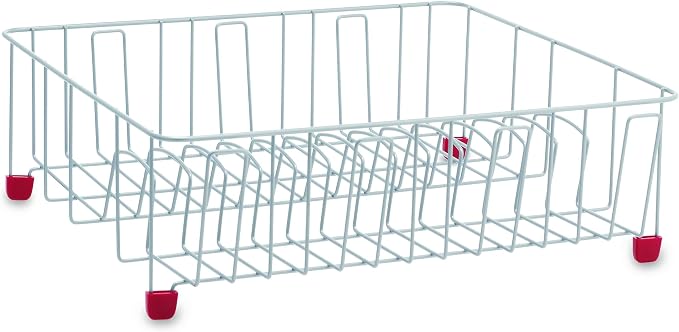 Farberware Classic Large Rust Resistant Full Dishrack with Removable 3 Compartment Flatware Caddy, Andlged Drain Board, 3-Piece, Red