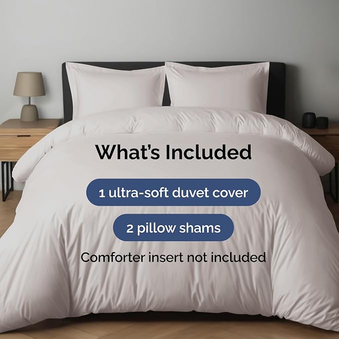 Duvet Cover Full Size Set - Extra Soft Full Duvet Cover 80" x 90" with 2 Pillow Shams for Women, Men, Kids & Teens - Hotel Luxury, Easy-Care w/ Zipper Closures & Ties - Comfy & Breathable (Light Grey)