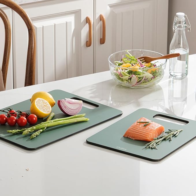 Wood Fiber Cutting Board Set of 2, Dishwasher Safe, Non-Toxic | BPA-Free Composite Cutting Board for Kitchen, Non-Slip, Non-Porous Chopping Board for Meat Vegetable Fruit Bread - Green
