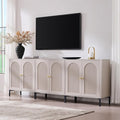 IFGET 92.63"W Modern Arch Sideboard Buffet Cabinet with Storage, Light Grey | Fluted Arched Sideboard Cabinet w/Adjustable Shelves, Wood Modular Kitchen Cabinet for Dining& Living Room, Kitchen, Entryway