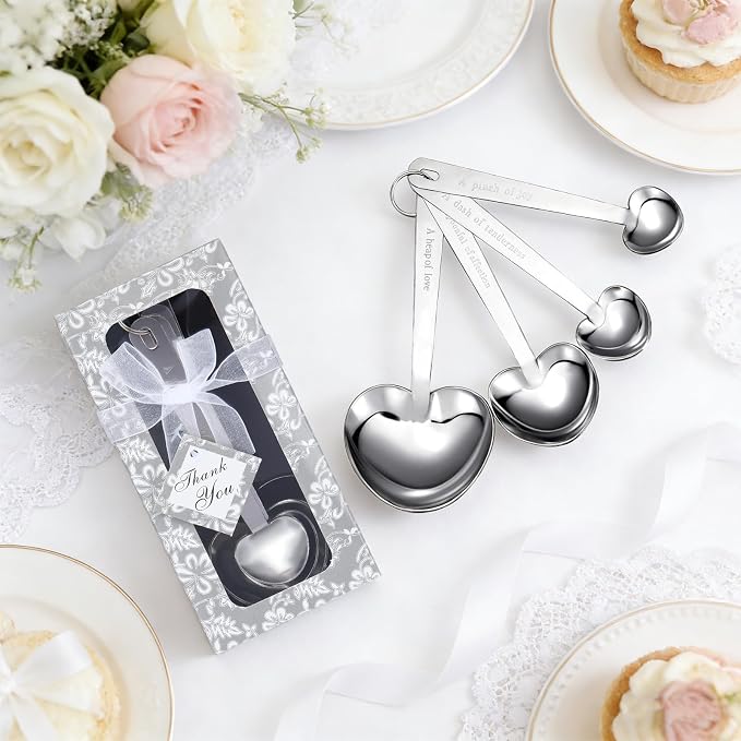 50 Set Heart Measuring Spoons, Bulk Wedding Favors for Guests, Bridal Shower Favors, Kitchen Measuring Spoon Gift for Party Souvenirs Birthday Tea Party Gifts for Guests