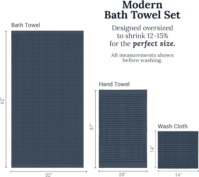 GILDEN TREE Waffle Towel Set Quick Dry Thin | 2 Bath Towels | 2 Hand Towels | 2 Washcloths, Modern Style (Midnight Blue)