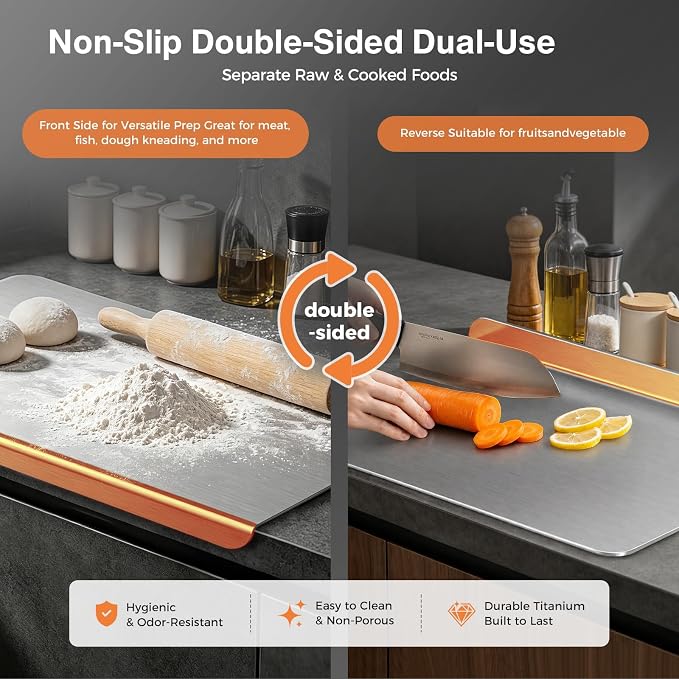 Titanium Cutting Boards for Kitchen, Double-sided non-toxic Pure Titanium Cutting Board, Dishwasher Safe Chopping & Kneading Board for Meat, Fruits, Vegetables & Baking,With Cutting Mat,"16 * 12"