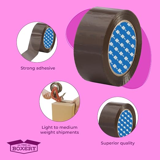 The Boxery 2" x 55 Yards Tan Packing Tape – 36 Roll Carton – Warehouse Grade Adhesive for Shipping, Moving & Packaging – Standard Strength 1.85 Mil Box Sealing Tape